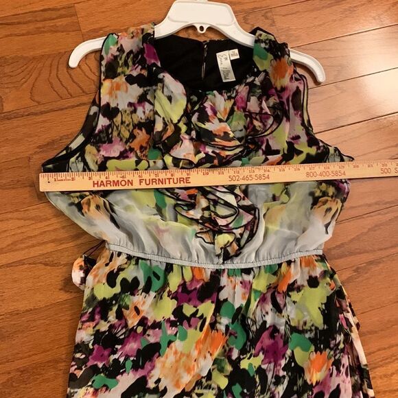 Emma & Michelle size 12 sleeveless belted floral lined dress - Picture 7 of 11